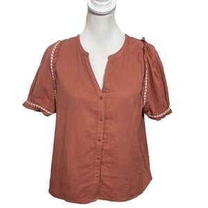 Sezane Wanda Blouse in Rose Tunisian Button Front Top Womens Size FR 36 US 4